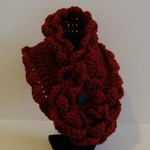 Crochet Ruffled Scarflette Burgundy Cloud Nine