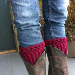 Crochet Boot Cuff Leg Warmer Burgundy