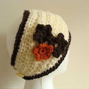 Crochet Head Warmer Rust, Cream And Chocolate..