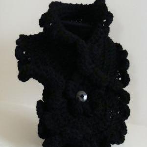 Crochet Ruffled Scarflette Black