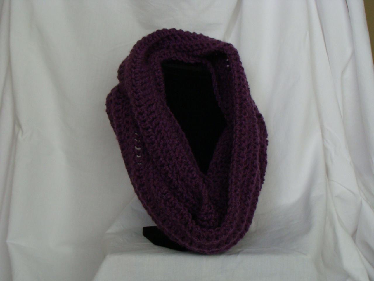 Crochet Infinity Scarf Purple Plum