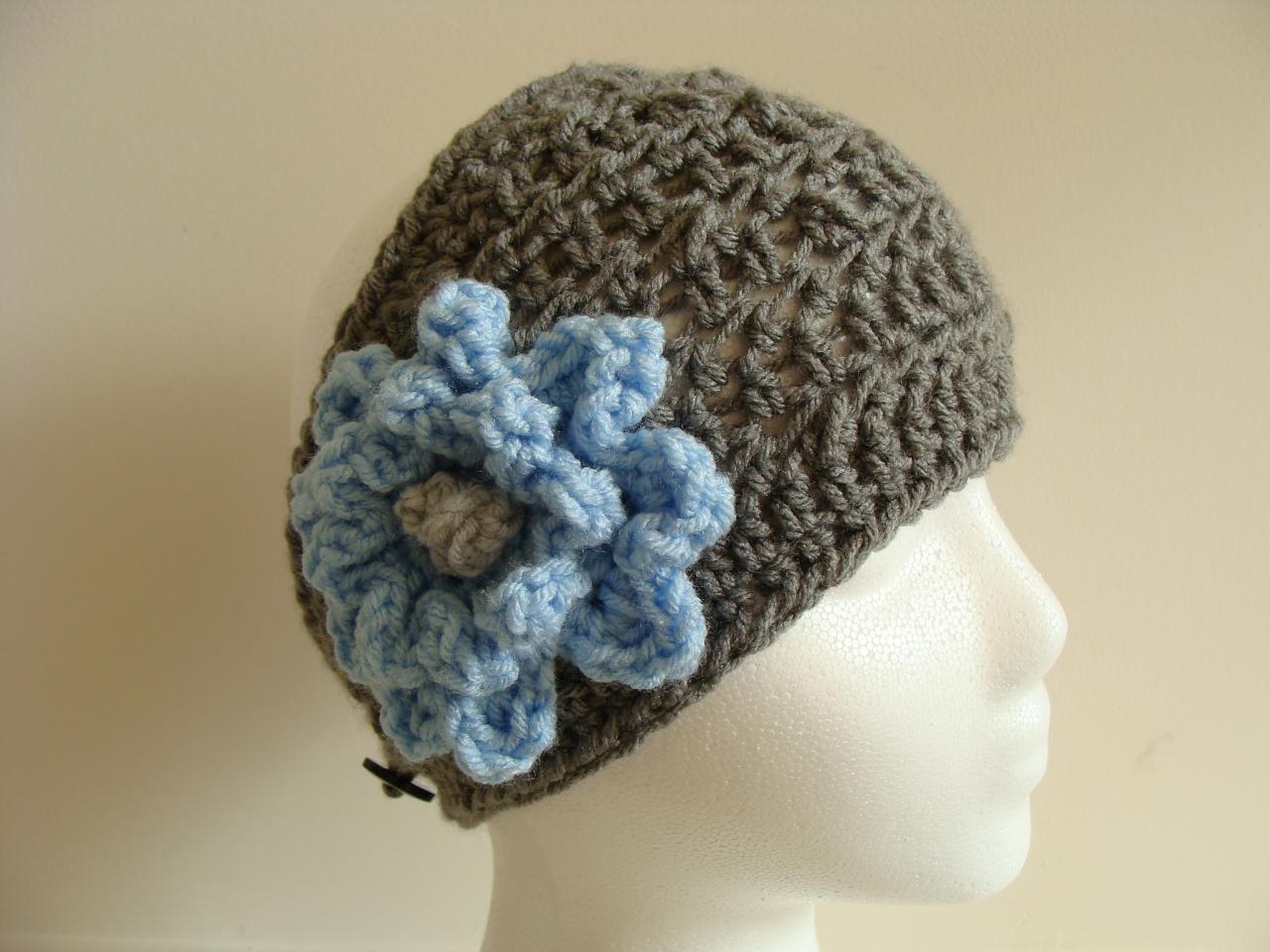 Crochet Head Warmer Charcoal And Sky Blue Do Bob Diva